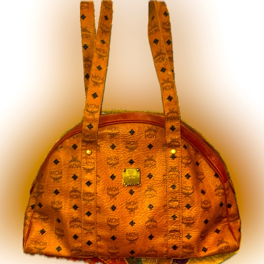 Authentic  MCM Vintage Visetos Cognac Monogram Dome Tote HUGE❤️❤️ preloved great